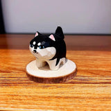 Maxbell Small Wooden Carving Dog Statue Animal Sculpture for Desktop Cabinet Decor