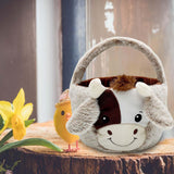 Maxbell Plush Cow Easter Basket with Plush Ear Reusable for Party Favors Children