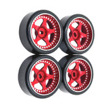 Maxbell 4x Wheel Rim and Rubber Tires Set 1:28 RC Electric Touring Car Parts red