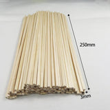 Maxbell 50x Unfinished Wood Sticks Smooth Small for Crafts Educational Accessories 250mmx3mmx3mm