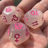 Maxbell 3Pcs Constellation Dices Astrology Dice for KTV Board Game Role Playing Game clear and pink
