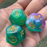 Maxbell 3Pcs Constellation Dices Astrology Dice for KTV Board Game Role Playing Game green and gold