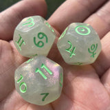 Maxbell 3Pcs Constellation Dices Astrology Dice for KTV Board Game Role Playing Game Clear and green