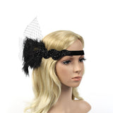 Vintage 1920s Feather Tulle Headband Wedding Headpiece Flapper Dress Up