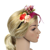 Vintage Feather Flower 1920s Hairband Fascinator Gatsby Headpieces Wine Red