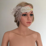 Vintage Womens Crystal Feather Headband Wedding Headpiece Gatsby Flapper Costume