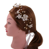 Bridal Wedding Crystal Flower Pearls Headband Ribbon Hair Accessories