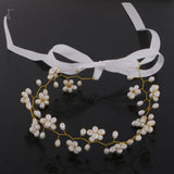 Elegant Lady Girls Crystal Cluster Pearls Headband Ribbon Hair Accessories