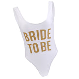 Bride to Be Gold Letters Print Women Bodysuit Swimsuit Beachwear Monokini M