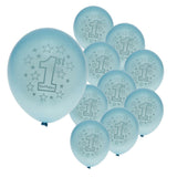 10 Pieces 1st Birthday Star Printed Latex Balloons 12 inch Light Blue