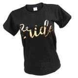 Bride T-shirt Womens Tee for Wedding Bachelorette Hen Do Party M Black&Gold