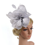 Lady Flower Fascinator Hat 1920s Gatsby Bridal Headband Cocktail Party Gray