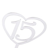 Silver Acrylic Number 15 Heart Cake Topper 15th Birthday Anniversary D̩cor
