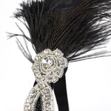 Wedding Bridal Stretch Feather Headband Woman Lady Rhinestone Hairband Black