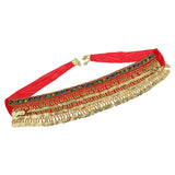 Ladies Belly Dance Wrap Belt Gold Coins Tassel Hip Scarf Costume Red