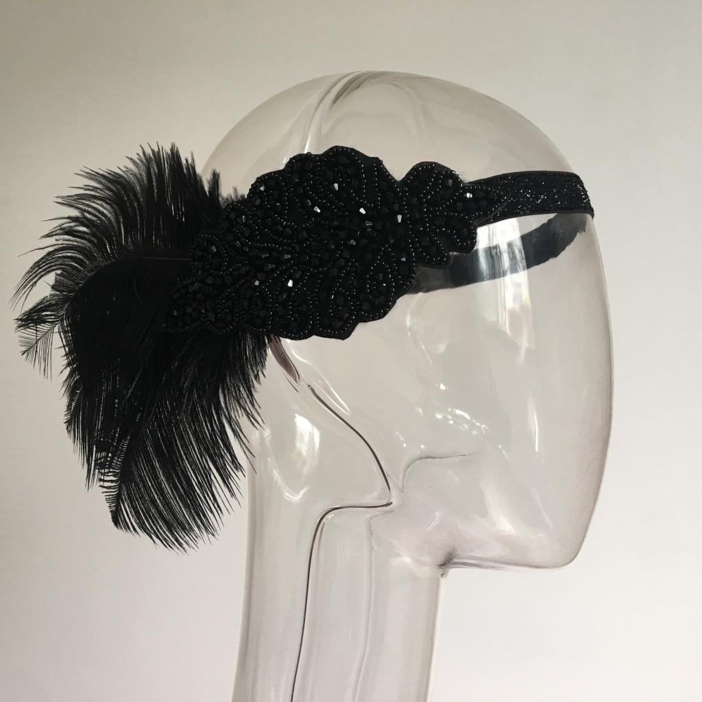 Vintage Feather Beads Fascinator Headband 1920s Gatsby Women Girls Headwear