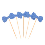 20 Pieces Glitter Paper Bowknot Cake Topper Birthday Party Cake Decor Blue