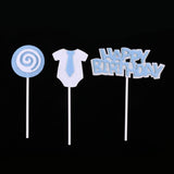 Maxbell Pack of 3 Happy Birthday Cake Topper Baby Boy Clothes Lolly Kids Party Cake Decor