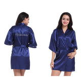 Bridesmaid Silk Satin Robe Rhinestone Wedding Gown Sleepwear M Dark Blue