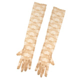 Vintage Women Long Lace Gloves Opera Length for Wedding Evening Party Beige