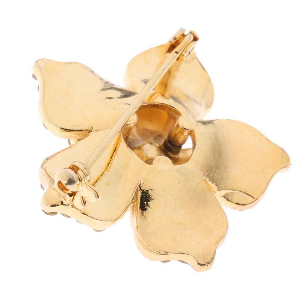 Maxbell Wedding Bride Rose Flower Brooch Women Rhinestone Party Banquet Pin Gold
