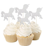 20pcs Glitter Unicorn Cupcake Picks Cake Toppers Party Decoration Silver