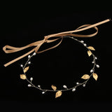 Delicate Golden Leaf Crystal Pearls Bridal Hair Vine Hairband Wedding Party Prom Headband Crown Hair Accessory