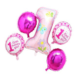 Max 5 Pieces 1st Birthday Foil Balloon Baby Shower Christening Party Decor Pink