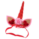 Unicorn Horn Ear Flower Headband Cosplay Hairband for Children Party Red