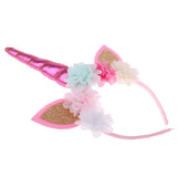 Glitter Unicorn Horn Flower Ears Head Band Party Decor Cosplay Prop Pink