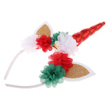 Glitter Unicorn Horn Flower Ears Head Band Party Decor Cosplay Prop Red