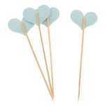 20 Pieces Toothpick Leather Heart Cupcake Picks Birthday Topper Light Blue
