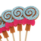 10 Pieces Lollipop Felt Cake Topper Birthday Party Cupcake Picks Sky Blue