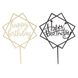 Acrylic Double Quadrangle Happy Birthday Cake Topper Cake Supplier Black