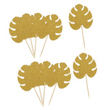 10pcs Hawaiian Glitter Paper Leaf Cupcake Pick Topper Party Decor Gold