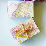 Maxbell Pack of 12 Map Style Candy Boxes With Jute Twine Wedding Birthday Party Favor
