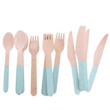 24 Pieces Disposable Wooden Utensil Fork Spoon Knife Tableware Set Green