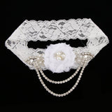 Maxbell Wedding Bridal Crystal Chain Pearl Lace Garter Wedding Accessory White