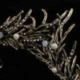 Maxbell Bridal Crystal Pearl Tiaras Crown Hairbands Wedding Party Hair Decor Bronze