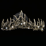 Maxbell Bridal Crystal Pearl Tiaras Crown Hairbands Wedding Party Hair Decor Bronze