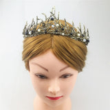 Maxbell Bridal Crystal Pearl Tiaras Crown Hairbands Wedding Party Hair Decor Bronze