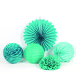 5 Pieces Paper Pompoms Fan Honeycomb Ball Lantern Party Decor Blue and Green