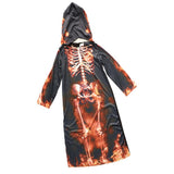 Max Halloween Kids Flame Skeleton Hooded Robe Costume Halloween Fancy Dress  XL