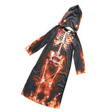 Max Halloween Kids Flame Skeleton Hooded Robe Costume Halloween Fancy Dress  XL