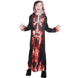 Max Halloween Kids Flame Skeleton Hooded Robe Costume Halloween Fancy Dress  XL