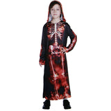 Max Halloween Kids Flame Skeleton Hooded Robe Costume Halloween Fancy Dress  XL