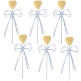Max 6 Pieces Sequins Yellow Heart Bow Cake Topper Birthday Party Cupcake Picks