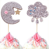 Max 6 Pieces Glitter Sleeping Moon Cake Topper Birthday Party Cupcake Picks
