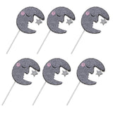 Max 6 Pieces Glitter Sleeping Moon Cake Topper Birthday Party Cupcake Picks