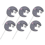Max 6 Pieces Glitter Sleeping Moon Cake Topper Birthday Party Cupcake Picks